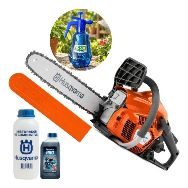 Motosserra Husqvarna 125 A Gasolina 2hp Para Corte De Madeira Com Pulverizador E Sabre De 16 Laranja