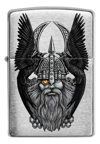 Encendedor Zippo Cromao Diseño Vikingo Con Cuervos