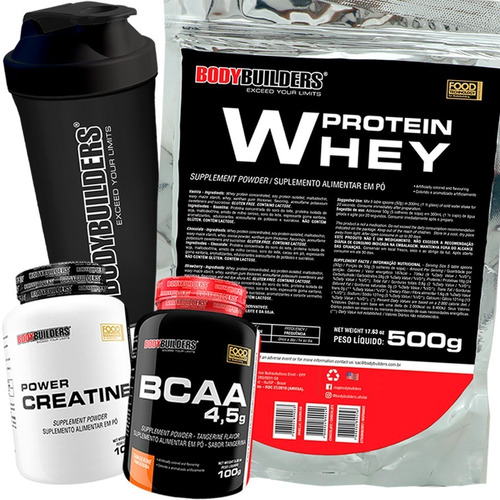 Kit Whey Proten 500g + Bcaa + Creatina + Coqueteleira