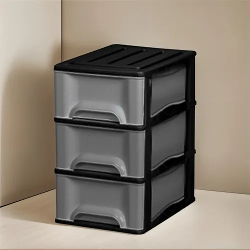 Cajón de plástico con 3 cajones, negro y gris