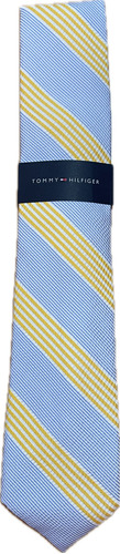 Corbata Tommy Hilfiger Seda Hombre Elegante Rayada Azul Oro