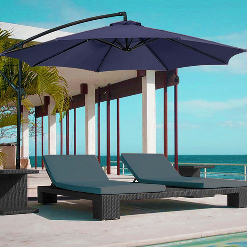 Ombrelone Guarda Sol Praia jardim lateral 3m liso Revomax com Base 60L Cor Azul-marinho