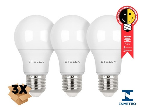 3x Lâmpada Led Bulb A60 7w Stella Sth8264 Quente Neutro Frio Cor Da Luz 2700k (branco Quente