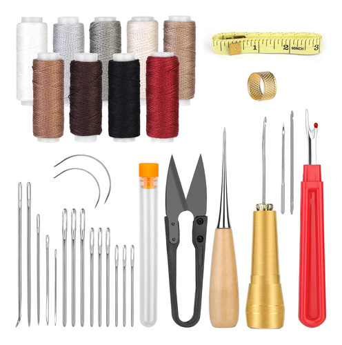 Kit Costura Cuero 34 Pieza Para Principiante Hilo Coser