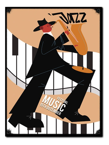 #1383 - Cuadro Decorativo - Jazz Piano Saxo Poster Vintage