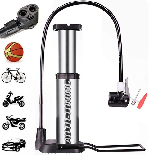 Imagen 4 de 4 de Inflador Pie Pedal Bici Auto Moto Con Pico Pelota Inflables Color Negro