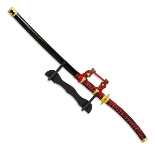 Katana Tachi Roja Negra Con Peana Hoja 68 Cm