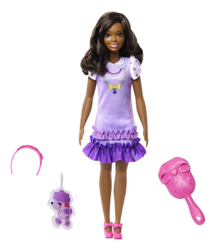 Muñeca Barbie My First Barbie Con Vestido Morado Y Puddle