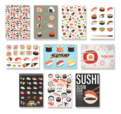 Placas 10uni Quadros 28x20 Sushi Niguiri Uramaki Filadelfia