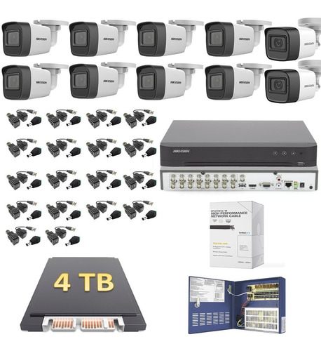 Kit Hikvision 10 Cámaras 5mp 2 Con Audio Dvr 16 Canales 4tb