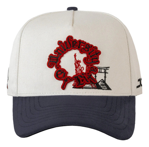 Gorra Jc Hats Coleccion University Of Life Original Beige Con Azul Curva Único Lisa