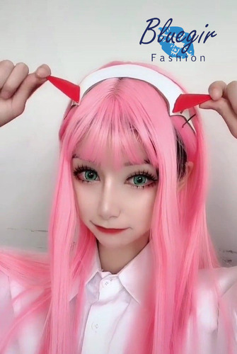 Peluca Rosa Con Flequillo Zero Two Peluca Para Cosplay