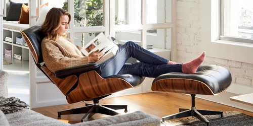 Sillon De Living Diseño Ecocuero Base Madera - Eames Miller