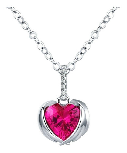 Collar Plata Fina Ley 925 Circón Corazón De Amor 