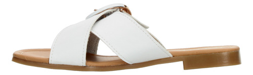 Sandalias Dama Balleé Blanco Casual De Piso Hebilla Mujer