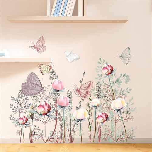 Pegatinas De Pared Con Flores De Mariposa De Loto, Plantas D