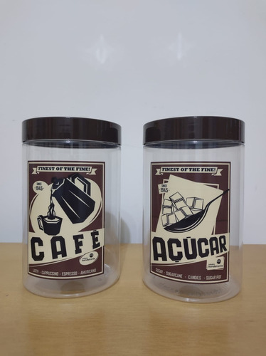Kit 2 Pote Plastico Mantimentos Transparente Café Açúcar