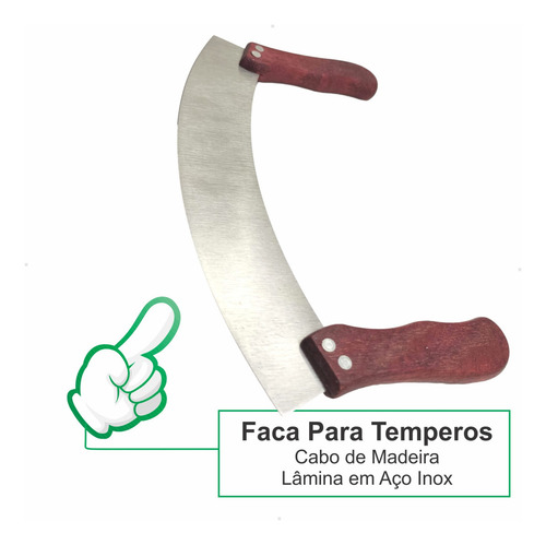 Faca De Cozinha Meia Lua Picar Temperos Verduras Aço Inox Cor Madeira