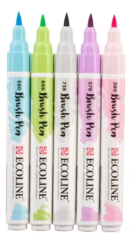 Set Plumones Punta Pincel Ecoline (5 Colores Pastel)