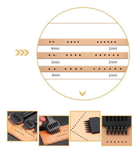 Perforadora De Cuero Para Perforar Filas 4 Mm 4 Puntas Negro