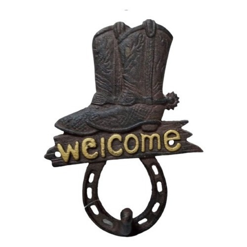 Figura Decorativa Vintage Bota Welcome Con Gancho