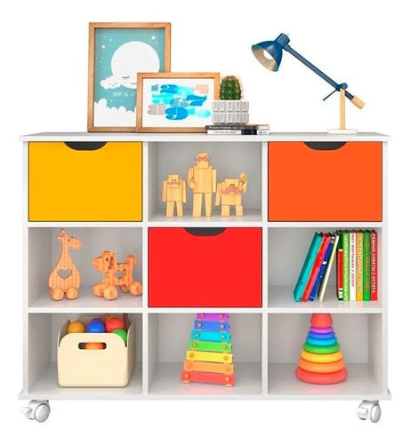 Nicho Organizador Infantil Com 3 Gavetas E Rodízios - Qmovi Cor Branco / 3 Gavetas Coloridas