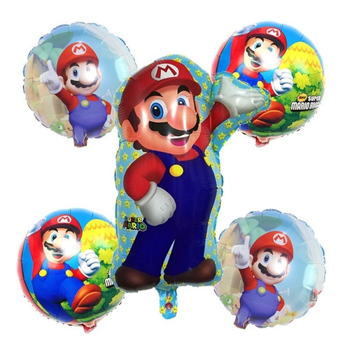 Set De 5 Globos Metalizados De Mario Bross Redondo