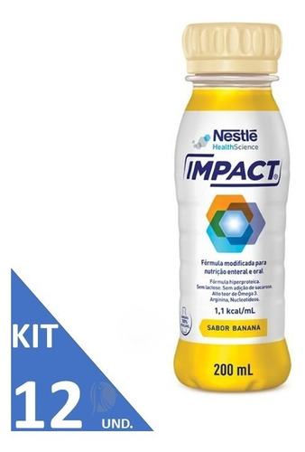 Suplemento em líquido Nestlé  Impact Impact 200ml - Nestle (Kit com 12 unidades) vitaminas Impact 200ml - Nestle (Kit com 12 unidades) sabor  banana em frasco de 2400mL 12 un  pacote x 12 u