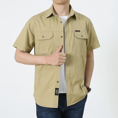 Camisa Tipo Cargo Militar De Manga Corta Para Hombre Más Sol