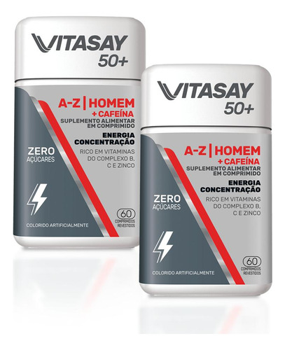 Kit C/ 02 Suplemento Vitasay 50+ A-z Homem+cafeina 60 Compr