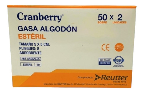 Gasa No Tejida Estéril 5x5 Cm 8 Pliegues / Cranberry