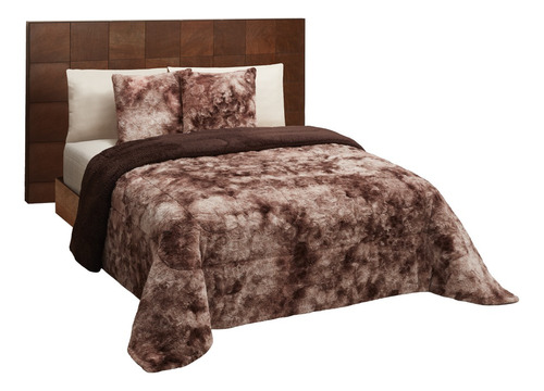 Cobertor Matrimonial Café Bison Sherpa Térmico Invernal Color Marrón oscuro Diseño de la tela Liso