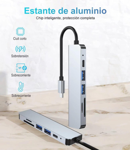 Hub Usb C 6 En 1 Adaptador Lector Sd Pd Hdmi Para Mac iPad