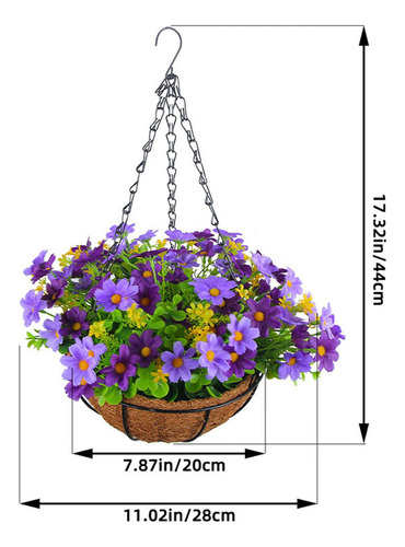 Decoração De Cesta De Flores Artificiais Pendurada, Planta S