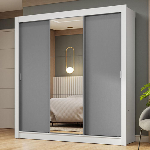 Ropero Closet Madesa 3 Puertas 1 Espejo Bg Color Blanco/Gris
