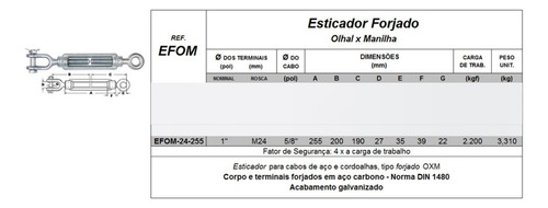 Kit 04 Un. Esticador Forjado Olhal X Manilha M24 1 2,20t