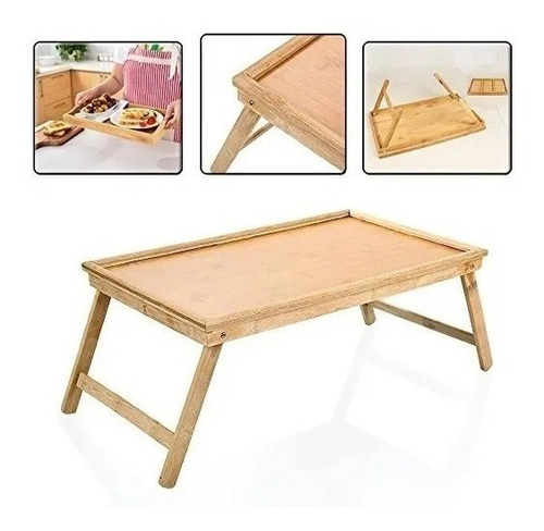 Imagen 2 de 3 de Mesa Bandeja De Apoyo Cama Desayuno 50 X 30 Cm Bambú