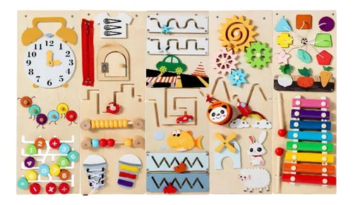 Panel Sensorial Montessori De Madera – Busy Board De 32x42 Cm Con Actividades Cotidianas, Para Niños De 1 A 3 Años