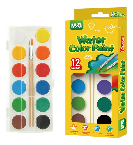 Acuarela 12 Colores Con 2 Pinceles Gratis