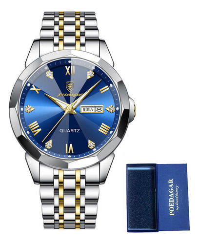 Reloj De Cuarzo Con Calendario Luminoso Para Hombre Poedagar Color Del Fondo Silver Golden Blue