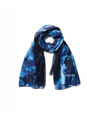 Pashmina Desigual, Pareo, Azules, Bufanda Color Azul Diseño De La Tela Poliéster
