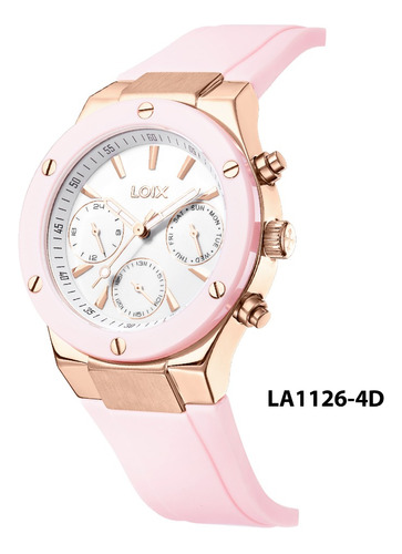 Reloj Mujer Loix® La1126-4 Rosado Con Oro Rosa, Bisel Rosado