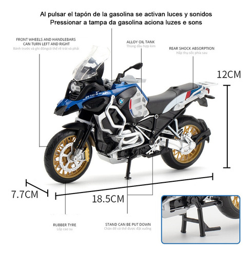 Bmw R1250 Gs Miniatura Metal Motocicletas Con Luces Y Sonido