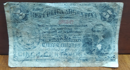 Billete Fraccionario Argentina 5 Centavos 1894 Bott 1008