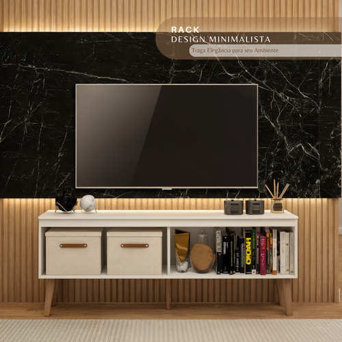 Rack Para Sala Tv Ate 55 Polegadas Cor Branco Com Pes