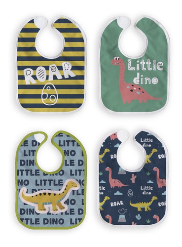 Kit 4 Baberos Impermeables Little Dino