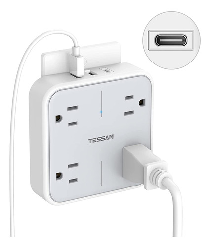 Adaptador De Pared De 4 Enchufes Múltiples Con Usb Y Tipo C