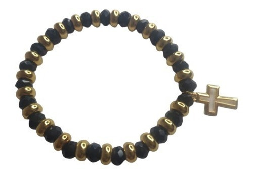 Pulsera De Cruz De Metal Color Negro Con Dorado