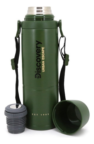 Termo Discovery Inox Con Correa, Tapa Vaso Y Pico Cebador Verde