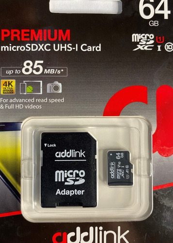Memoria Addlink Micro Sd 64gb +adapt Premium Clase 10 85 Mbs